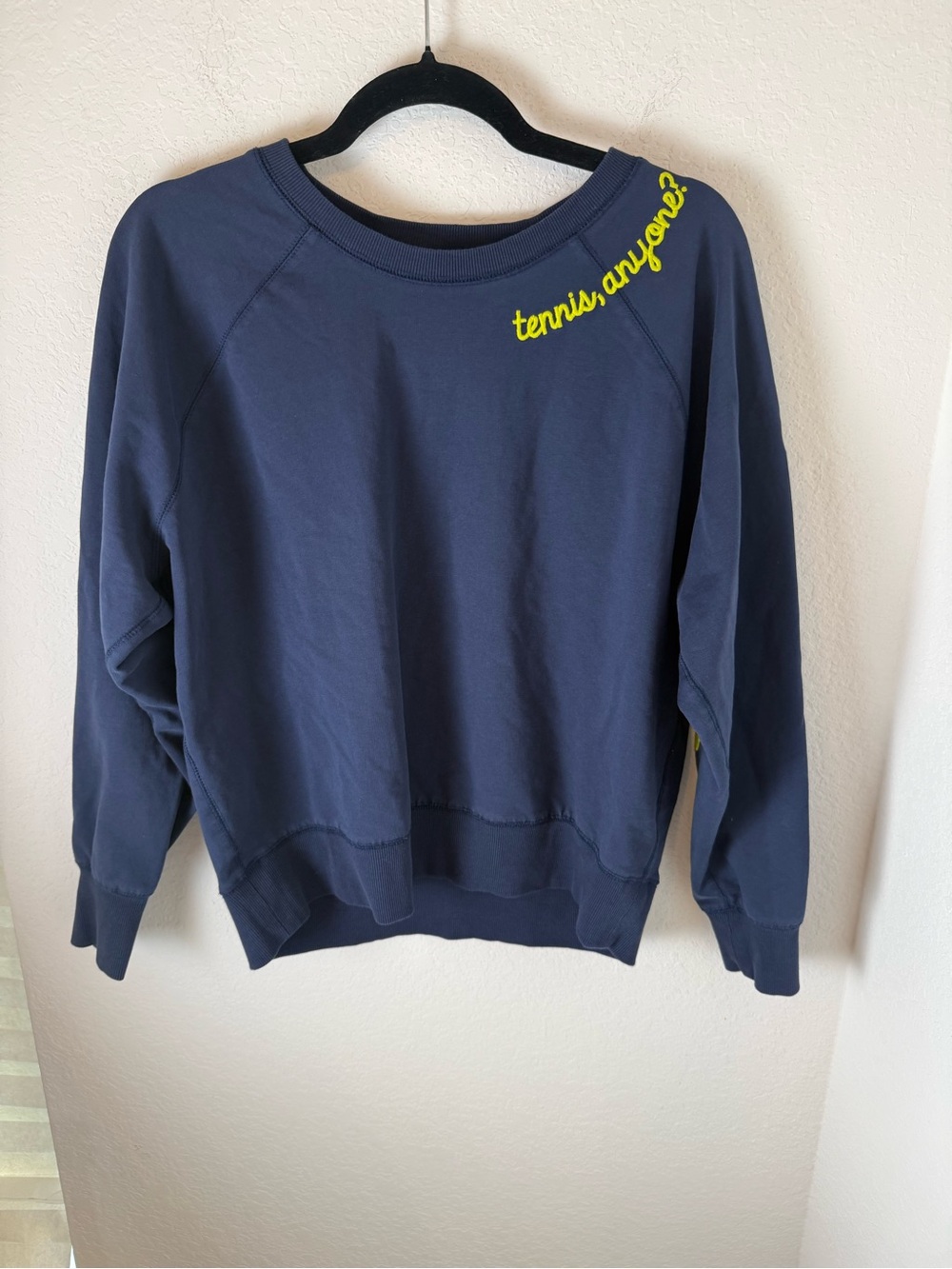 Ame & LuLu Navy Crewneck Sweatshirt with Neon Tennis Detail whimsy size S - Picture 2 of 7